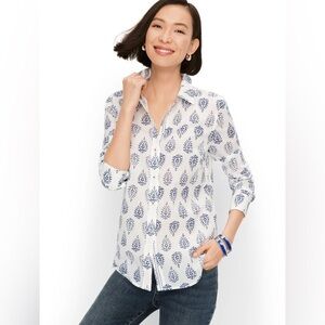 Talbots Classic Cotton Shirt Woodblock Paisley Size XL Petite Button Up